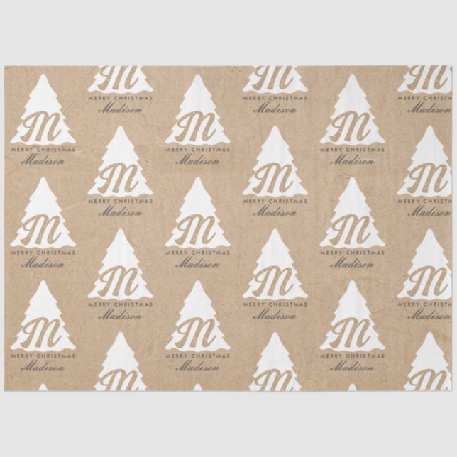 Personalised Merry Christmas Kraft Monogram Tree Tissue Paper (Front)