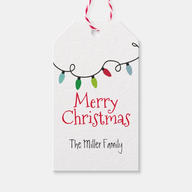 Personalised Merry Christmas Lights Gift Tags (Front)