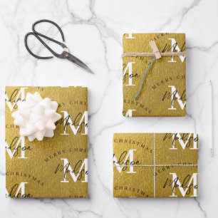 Personalised Merry Christmas Luxury Gold Monogram  Wrapping Paper Sheet