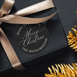 Personalised Merry Christmas Made With Love Black Classic Round Sticker
