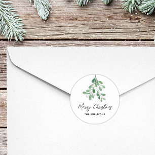 Personalised Merry Christmas Mistletoe Classic Round Sticker