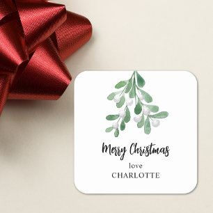 Personalised Merry Christmas Mistletoe Square Sticker