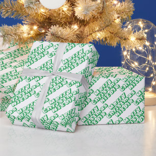 Personalised Merry Christmas Name White and Green Wrapping Paper