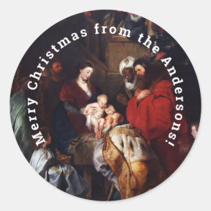 Personalised Merry Christmas Nativity Classic Round Sticker