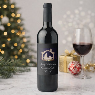 Personalised Merry Christmas Nativity Wine Gifts Label