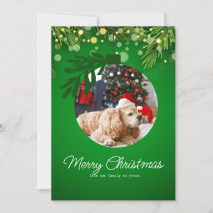 personalised merry christmas ornament green floral holiday card