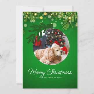 personalised merry christmas ornament green floral holiday card