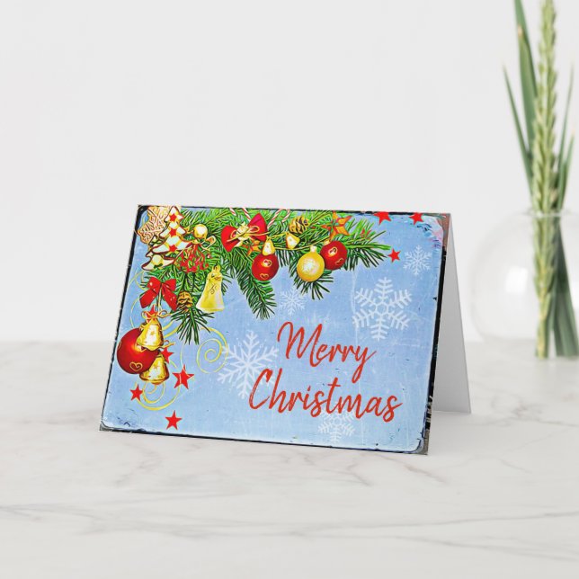 Personalised Merry Christmas Ornaments and Pine Card (Front)