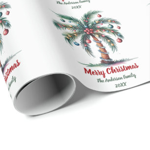 Personalised Merry Christmas Palm Tree Light       Wrapping Paper