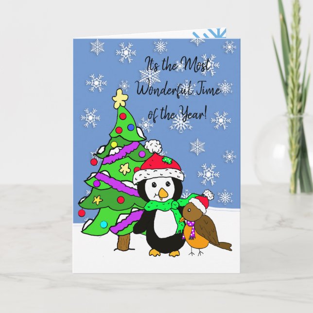 Personalised Merry Christmas Penguin Card (Front)