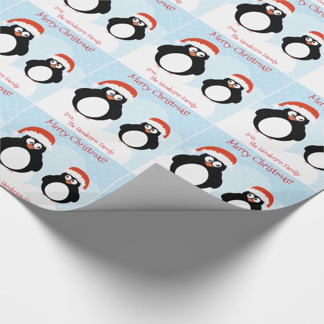 Personalised Merry Christmas Penguin Gift Wrap (Corner)