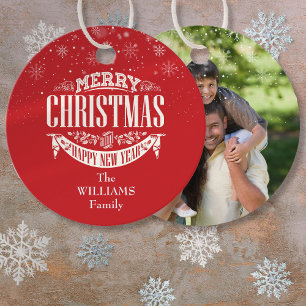 Personalised Merry Christmas Photo Red Favour Tags