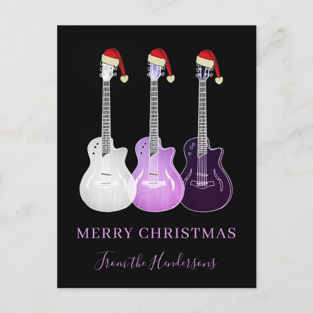 Personalised Merry Christmas Pink guitars Holiday Postcard (Front)