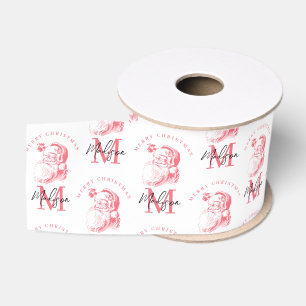 Personalised Merry Christmas Pink Santa Monogram Grosgrain Ribbon