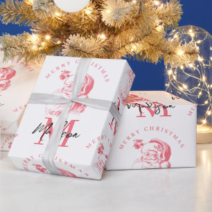 Personalised Merry Christmas Pink Santa Monogram Wrapping Paper