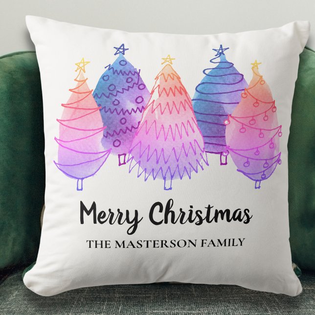 Personalised Merry Christmas Pink Trees  Cushion (Creator Uploaded)