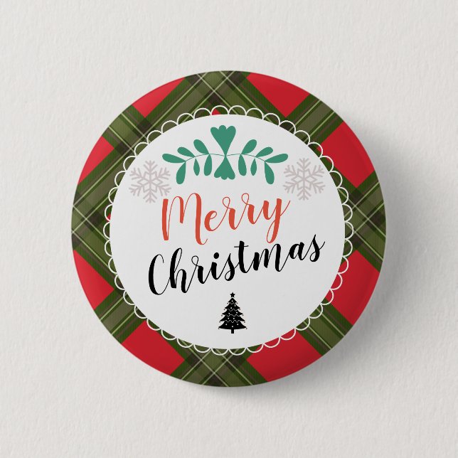 Personalised Merry Christmas Plaid Button (Front)