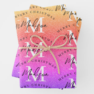Personalised Merry Christmas Rainbow Monogram Wrapping Paper Sheet