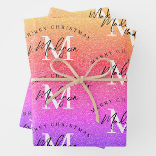 Personalised Merry Christmas Rainbow Monogram Wrapping Paper Sheet