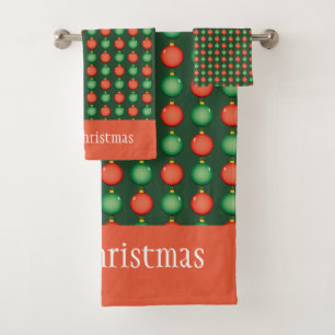 Personalised Merry Christmas Red and Green  Bath Towel Set