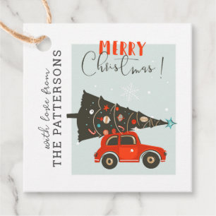 Personalised Merry Christmas Red Car Tree Favour Tags