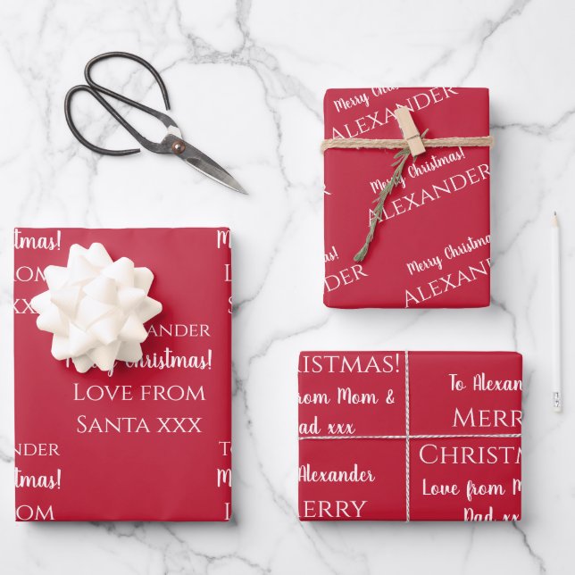 Personalised Merry Christmas Red Festive Wrapping Paper Sheet (Front)