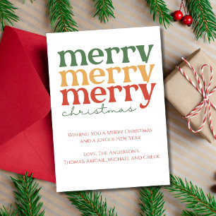 Personalised Merry Christmas Red Green Gold Card
