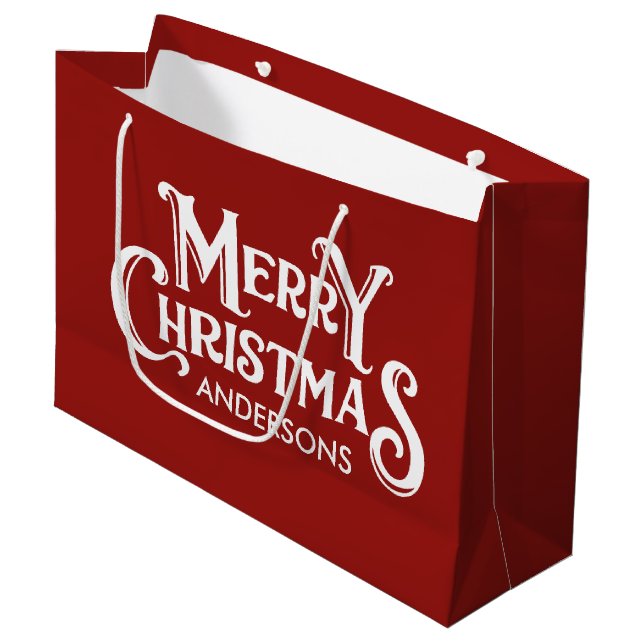 Personalised Merry Christmas Red  Large Gift Bag (Front Angled)