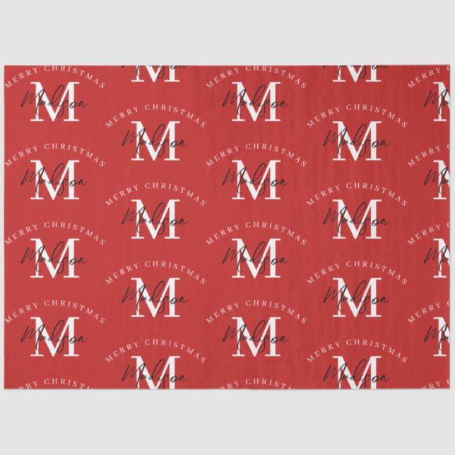 Personalised Merry Christmas Red Monogram Tissue Paper (Front)