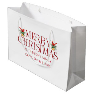 Personalised Merry Christmas Red Retro Typography Large Gift Bag