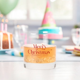 Personalised Merry Christmas Red Typography Whiskey Glass