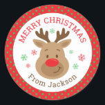 Personalised Merry Christmas Reindeer Sticker<br><div class="desc">Add the finishing touch to your Christmas gifts,  treats and party favours with these cute personalised stickers.</div>