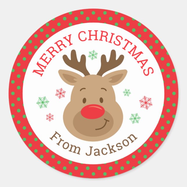 Personalised Merry Christmas Reindeer Sticker (Front)