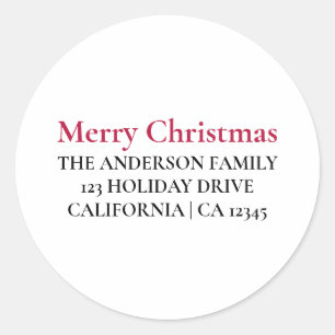 Personalised Merry Christmas Return Address Sticke Classic Round Sticker