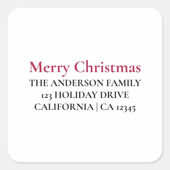 Personalised Merry Christmas Return Address Sticke Square Sticker (Front)