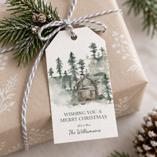 Personalised Merry Christmas Rustic Woodland Cabin Gift Tags