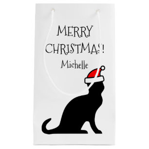 Personalised Merry Christmas Santa cat Holiday Small Gift Bag