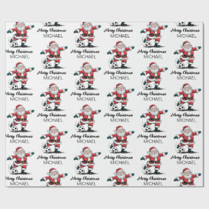 Personalised Merry Christmas Santa Claus Soccer    Wrapping Paper