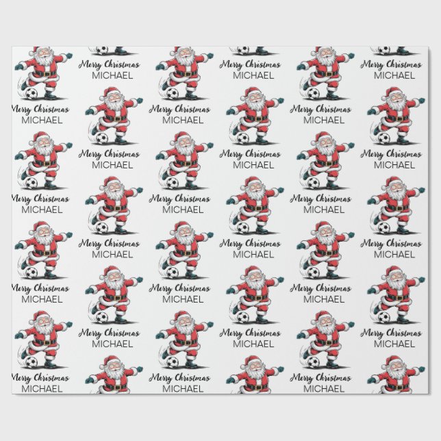Personalised Merry Christmas Santa Claus Soccer    Wrapping Paper (Flat)