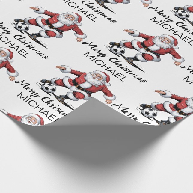 Personalised Merry Christmas Santa Claus Soccer    Wrapping Paper (Corner)