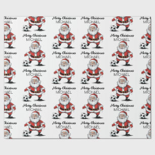 Personalised Merry Christmas Santa Claus Soccer    Wrapping Paper