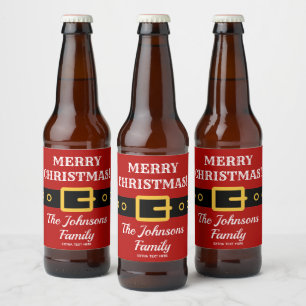 Personalised Merry Christmas Santa Claus suit Beer Bottle Label