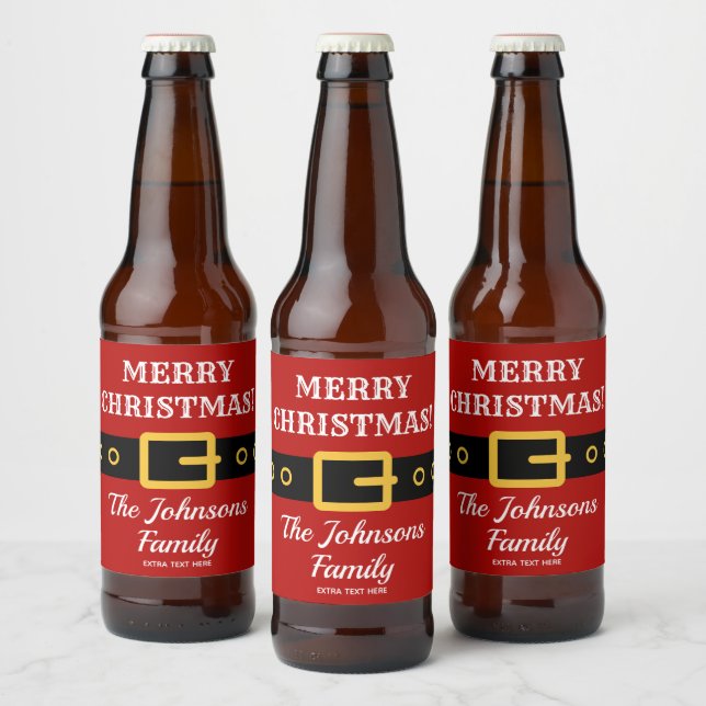 Personalised Merry Christmas Santa Claus suit Beer Bottle Label (Bottles)