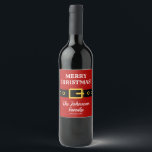 Personalised Merry Christmas Santa Claus suit wine Wine Label<br><div class="desc">Cute Merry Christmas personalised wine bottle lables with Santa Claus suit design. Custom xmas labels with fun outfit design and seasons greeting. Red or custom colour background with elegant typography template. Xmas party supplies and accessories. Make your own DIY thank you party favour gifts and table decorations for winter Holiday...</div>