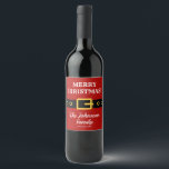 Personalised Merry Christmas Santa Claus suit wine Wine Label<br><div class="desc">Cute Merry Christmas personalised wine bottle lables with Santa Claus suit design. Custom xmas labels with fun outfit design and seasons greeting. Red or custom colour background with elegant typography template. Xmas party supplies and accessories. Make your own DIY thank you party favour gifts and table decorations for winter Holiday...</div>