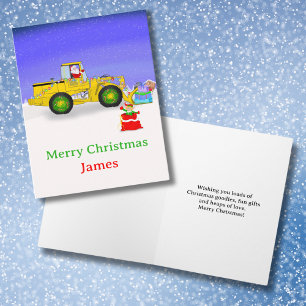 Personalised Merry Christmas Santa in Bulldozer Card