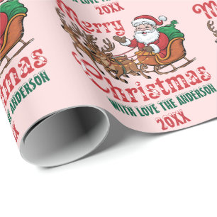 Personalised Merry Christmas Santa Sleigh Reindeer Wrapping Paper