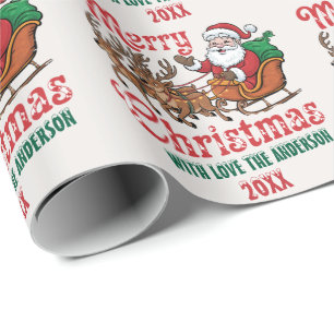 Personalised Merry Christmas Santa Sleigh Reindeer Wrapping Paper