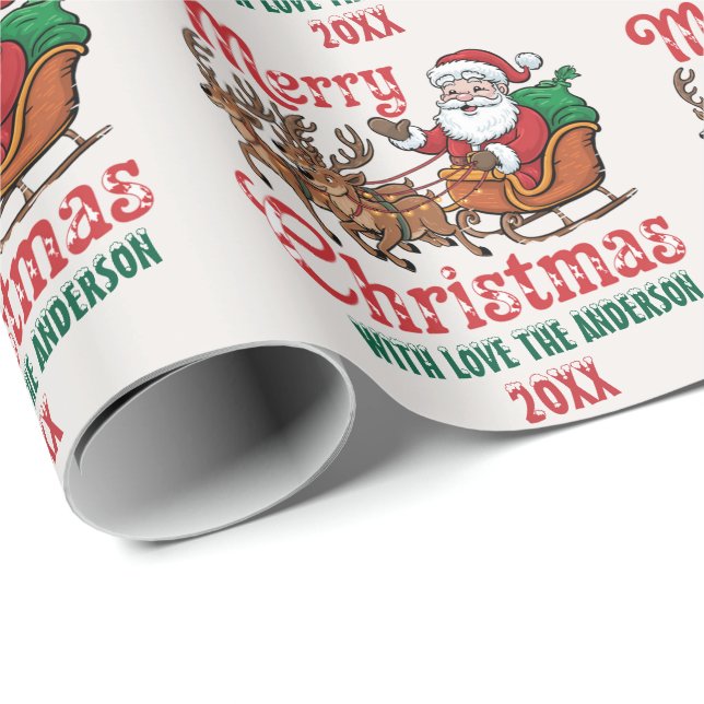 Personalised Merry Christmas Santa Sleigh Reindeer Wrapping Paper (Roll Corner)
