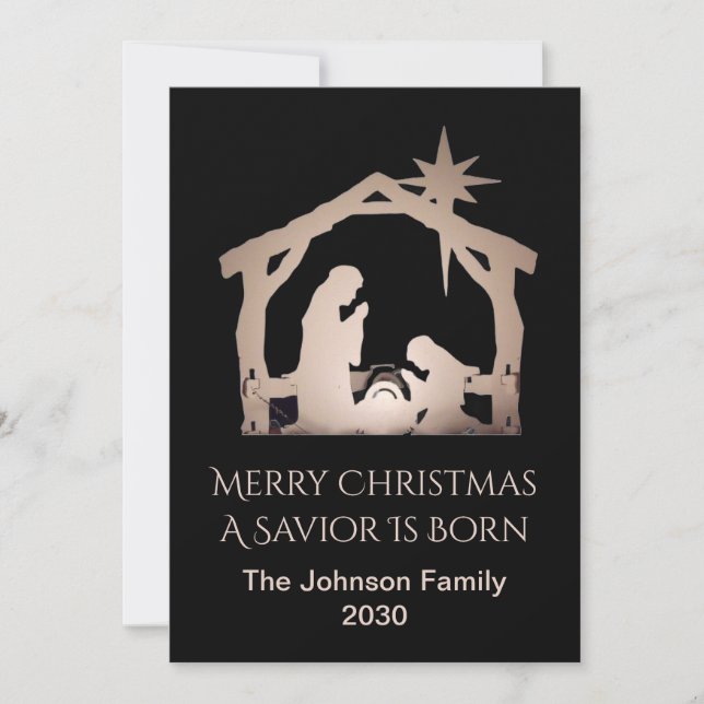 Personalised Merry Christmas Saviour Born Nativity Holiday Card (Front)